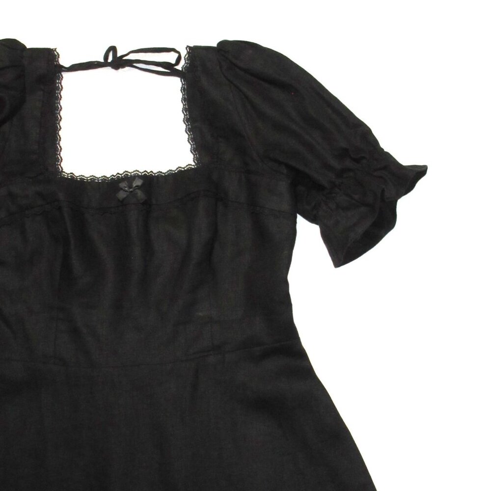 NWT Reformation Evianna in Black Linen Lace Trim Tie Back Mini Dress 10 $248 - Picture 7 of 11